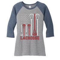 Lacrosse American Flag LAX Lacrosse Apparel Lacrosse Player Women's Tri-Blend 3/4-Sleeve Raglan Shirt