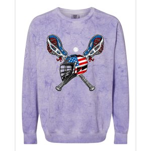 Lacrosse American Flag Lax Helmet Sticks 4th Of July Men Colorblast Crewneck Sweatshirt