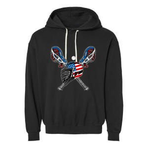 Lacrosse American Flag Lax Helmet Sticks 4th Of July Men Garment-Dyed Fleece Hoodie