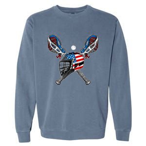 Lacrosse American Flag Lax Helmet Sticks 4th Of July Men Garment-Dyed Sweatshirt