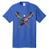 Lacrosse American Flag Lax Helmet Sticks 4th Of July Men Tall T-Shirt