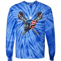 Lacrosse American Flag Lax Helmet Sticks 4th Of July Men Tie-Dye Long Sleeve Shirt