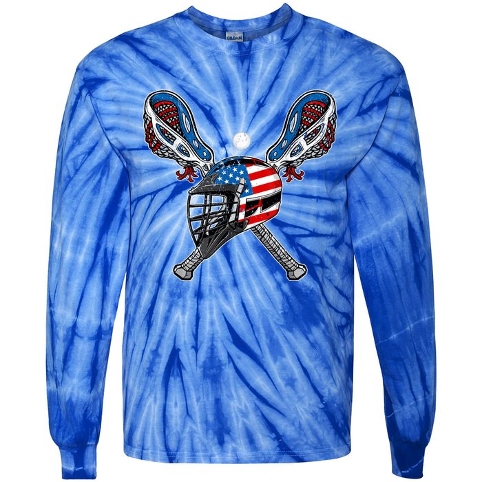 Lacrosse American Flag Lax Helmet Sticks 4th Of July Men Tie-Dye Long Sleeve Shirt