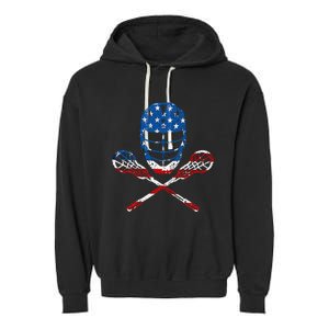 Lacrosse American Flag Lax Helmet Sticks Garment-Dyed Fleece Hoodie