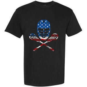 Lacrosse American Flag Lax Helmet Sticks Garment-Dyed Heavyweight T-Shirt