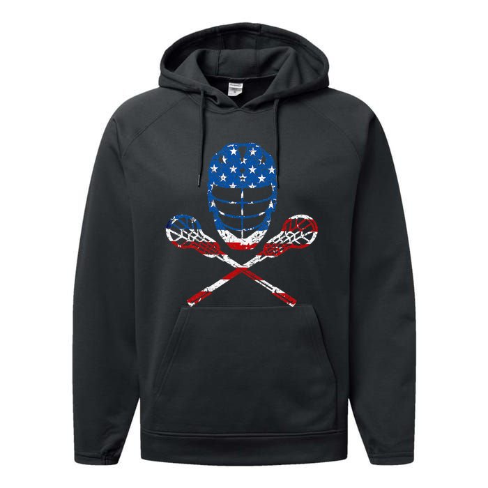 Lacrosse American Flag Lax Helmet Sticks Performance Fleece Hoodie