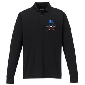 Lacrosse American Flag Lax Helmet Sticks Performance Long Sleeve Polo