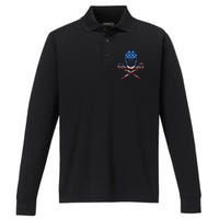 Lacrosse American Flag Lax Helmet Sticks Performance Long Sleeve Polo