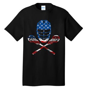 Lacrosse American Flag Lax Helmet Sticks Tall T-Shirt