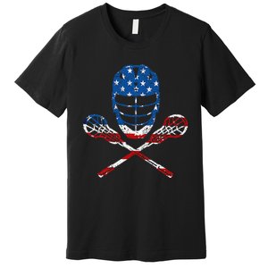 Lacrosse American Flag Lax Helmet Sticks Premium T-Shirt