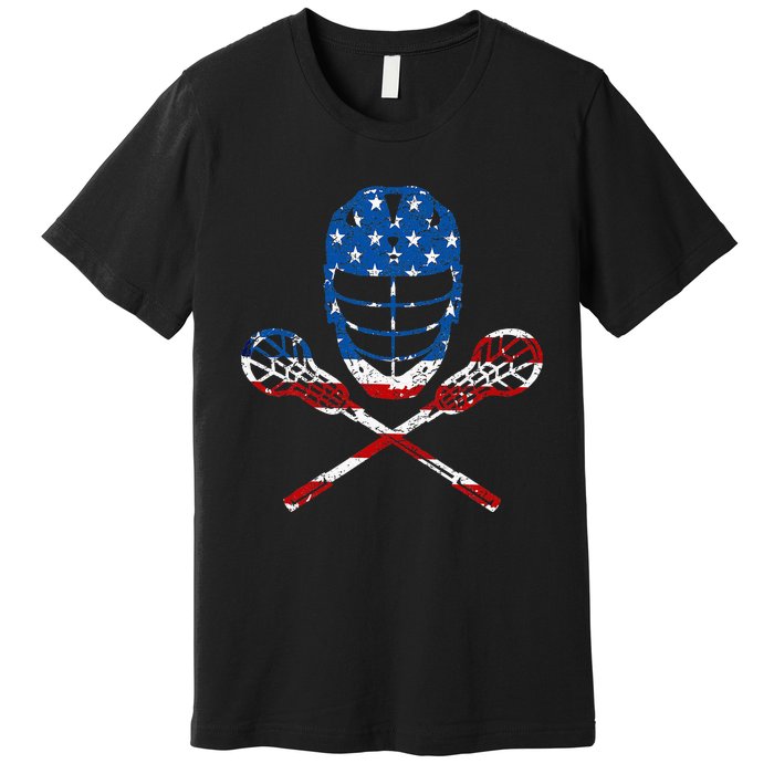 Lacrosse American Flag Lax Helmet Sticks Premium T-Shirt