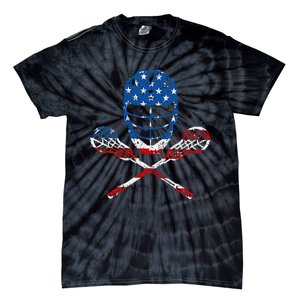 Lacrosse American Flag Lax Helmet Sticks Tie-Dye T-Shirt