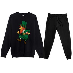 Leprechaun American Football St Patricks Day Sports Lover Gift Premium Crewneck Sweatsuit Set