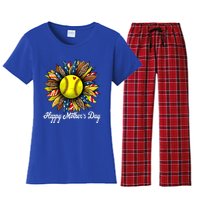 Leopard American Flag Baseball Mom Softball Mothers Day Great Gift Women's Flannel Pajama Set