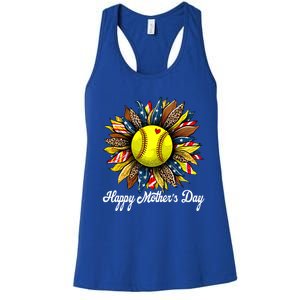 Leopard American Flag Baseball Mom Softball Mothers Day Great Gift Women's Racerback Tank