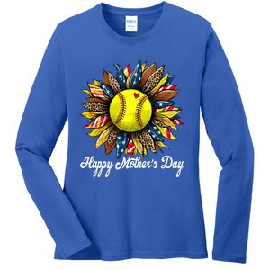 Leopard American Flag Baseball Mom Softball Mothers Day Great Gift Ladies Long Sleeve Shirt