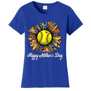 Leopard American Flag Baseball Mom Softball Mothers Day Great Gift Women's T-Shirt