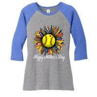 Leopard American Flag Baseball Mom Softball Mothers Day Great Gift Women's Tri-Blend 3/4-Sleeve Raglan Shirt