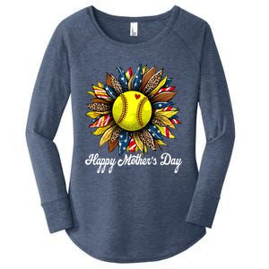 Leopard American Flag Baseball Mom Softball Mothers Day Great Gift Women's Perfect Tri Tunic Long Sleeve Shirt