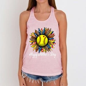 Leopard American Flag Baseball Mom Softball Mothers Day Great Gift Women's Knotted Racerback Tank