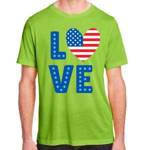 Love American Flag Heart 4th Of July Adult ChromaSoft Performance T-Shirt