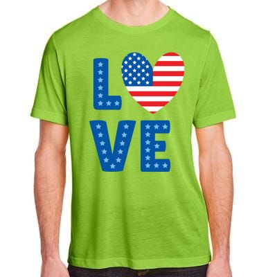 Love American Flag Heart 4th Of July Adult ChromaSoft Performance T-Shirt