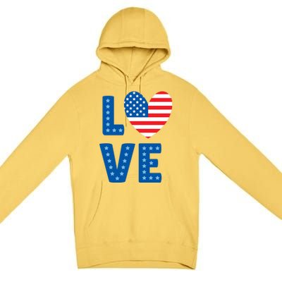 Love American Flag Heart 4th Of July Premium Pullover Hoodie