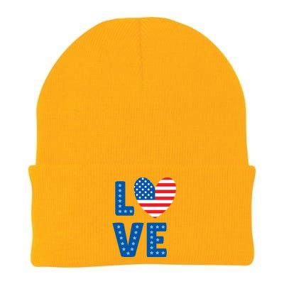 Love American Flag Heart 4th Of July Knit Cap Winter Beanie