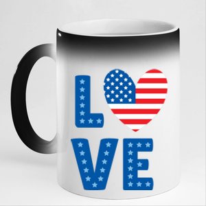 Love American Flag Heart 4th Of July 11oz Black Color Changing Mug