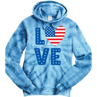 Love American Flag Heart 4th Of July Tie Dye Hoodie