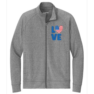 Love American Flag Heart 4th Of July Stretch Full-Zip Cadet Jacket