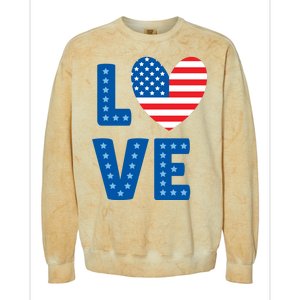 Love American Flag Heart 4th Of July Colorblast Crewneck Sweatshirt