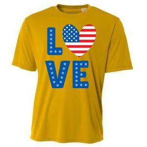 Love American Flag Heart 4th Of July Cooling Performance Crew T-Shirt