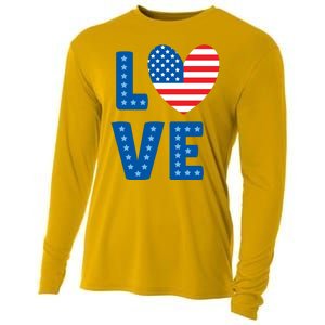 Love American Flag Heart 4th Of July Cooling Performance Long Sleeve Crew