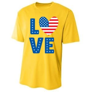 Love American Flag Heart 4th Of July Performance Sprint T-Shirt