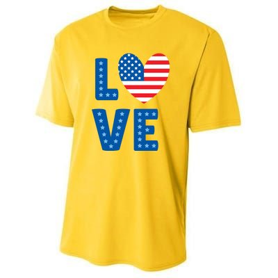 Love American Flag Heart 4th Of July Youth Performance Sprint T-Shirt