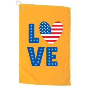 Love American Flag Heart 4th Of July Platinum Collection Golf Towel