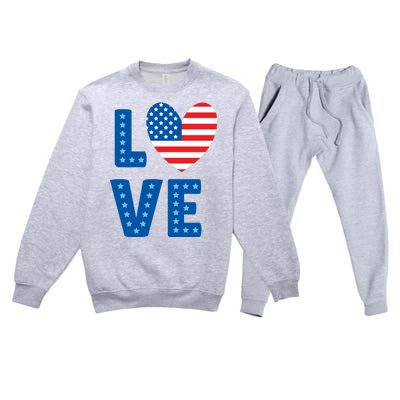 Love American Flag Heart 4th Of July Premium Crewneck Sweatsuit Set