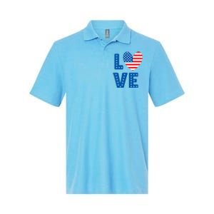 Love American Flag Heart 4th Of July Softstyle Adult Sport Polo