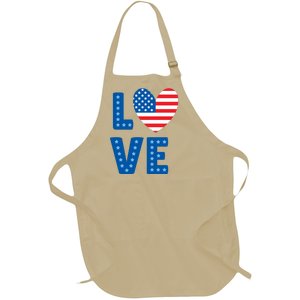 Love American Flag Heart 4th Of July Full-Length Apron With Pockets