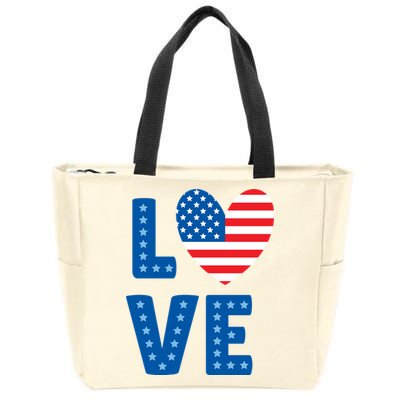 Love American Flag Heart 4th Of July Zip Tote Bag