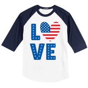 Love American Flag Heart 4th Of July Baseball Sleeve Shirt