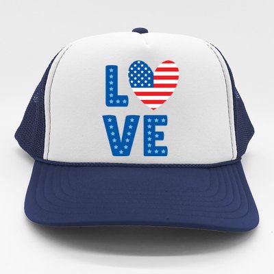 Love American Flag Heart 4th Of July Trucker Hat