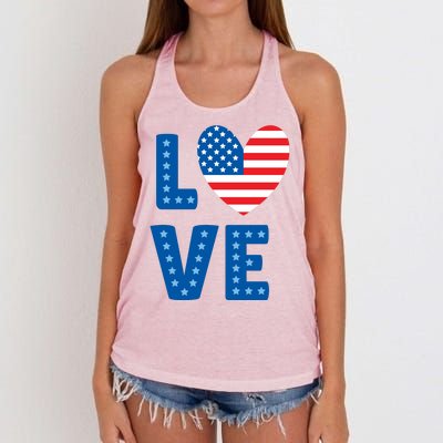 Love American Flag Heart 4th Of July Women's Knotted Racerback Tank