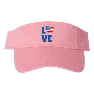 Love American Flag Heart 4th Of July Valucap Bio-Washed Visor