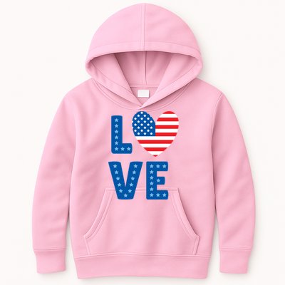 Love American Flag Heart 4th Of July Kids Hoodie