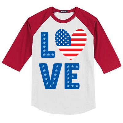 Love American Flag Heart 4th Of July Kids Colorblock Raglan Jersey