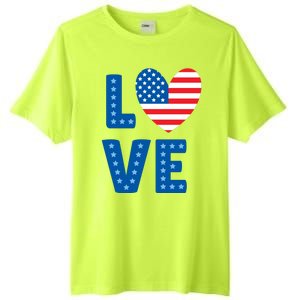 Love American Flag Heart 4th Of July Tall Fusion ChromaSoft Performance T-Shirt