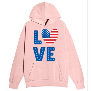 Love American Flag Heart 4th Of July Urban Pullover Hoodie