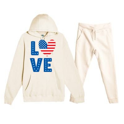 Love American Flag Heart 4th Of July Premium Hooded Sweatsuit Set